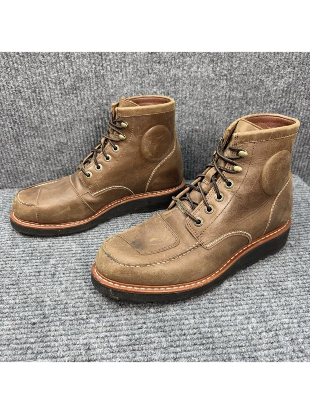 Indian Motorcycle Moc Toe Boots Mens 11 Brown Leather Lace Up Combat Vibram Sole
